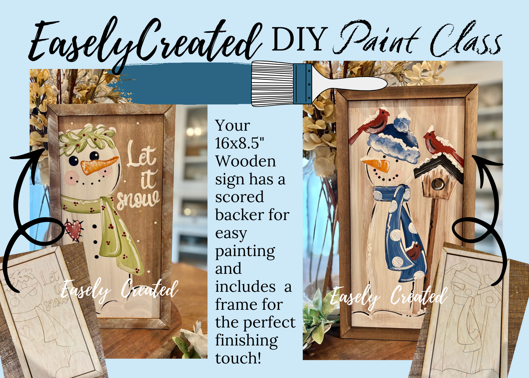 DIY Paint Class with Pre-Drawn Designs on Wood with Frame