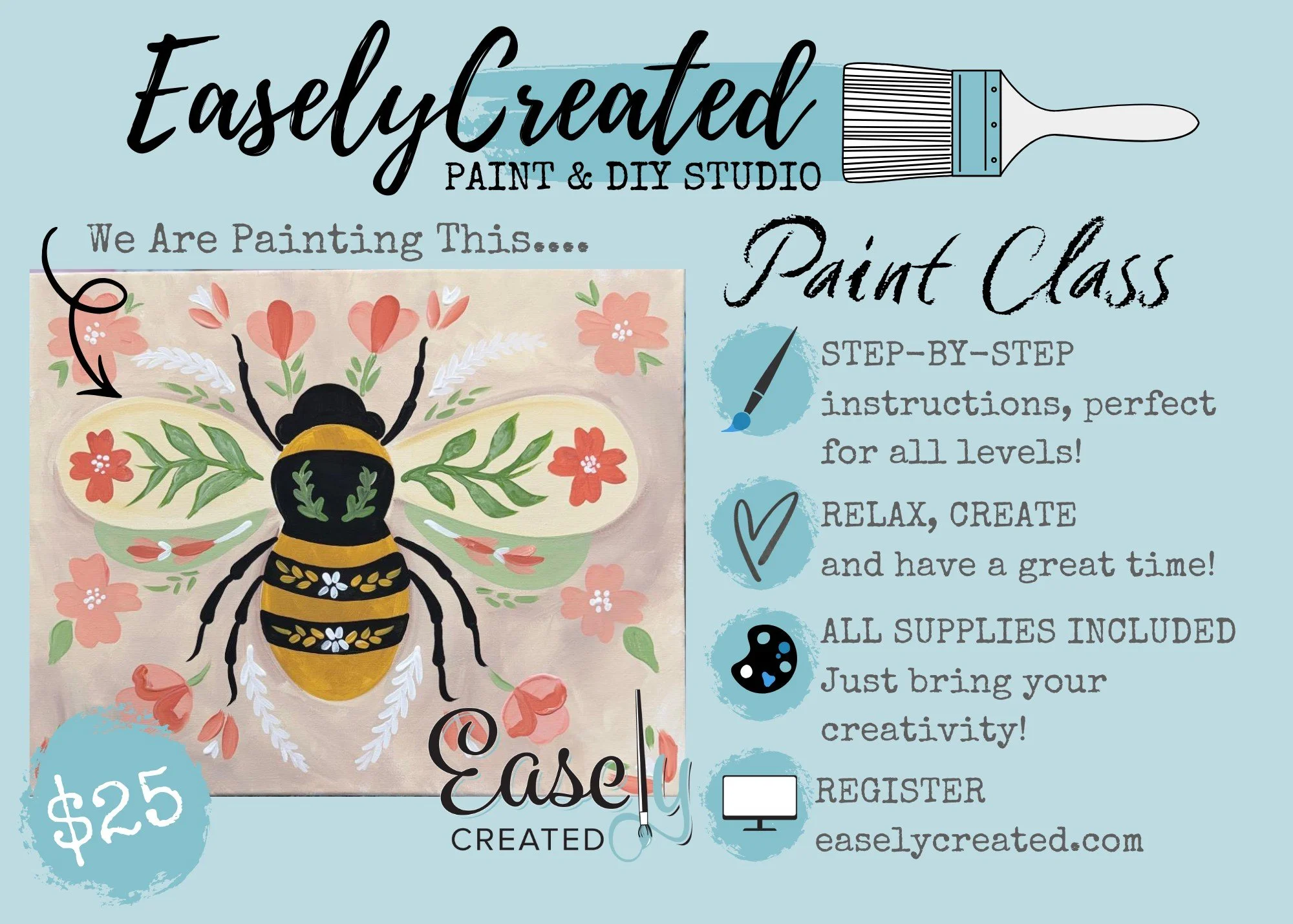 Savings Saturday $25 Paint Class for Bee Canvas