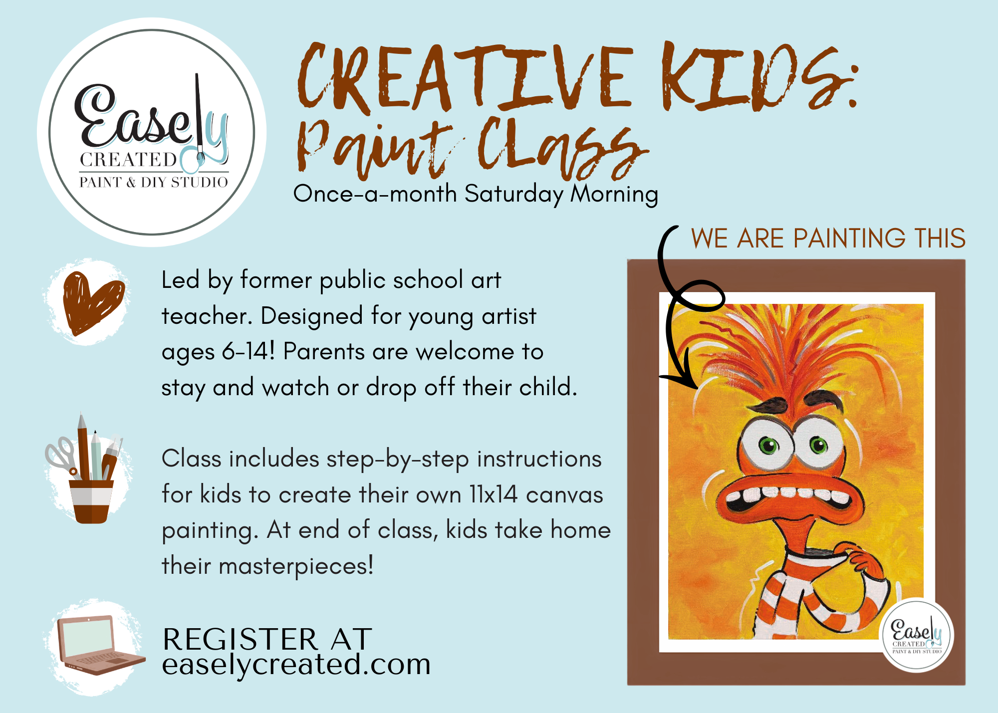 Creative Kids Paint Class Ages 6-14  PIXAR "ANXIETY"