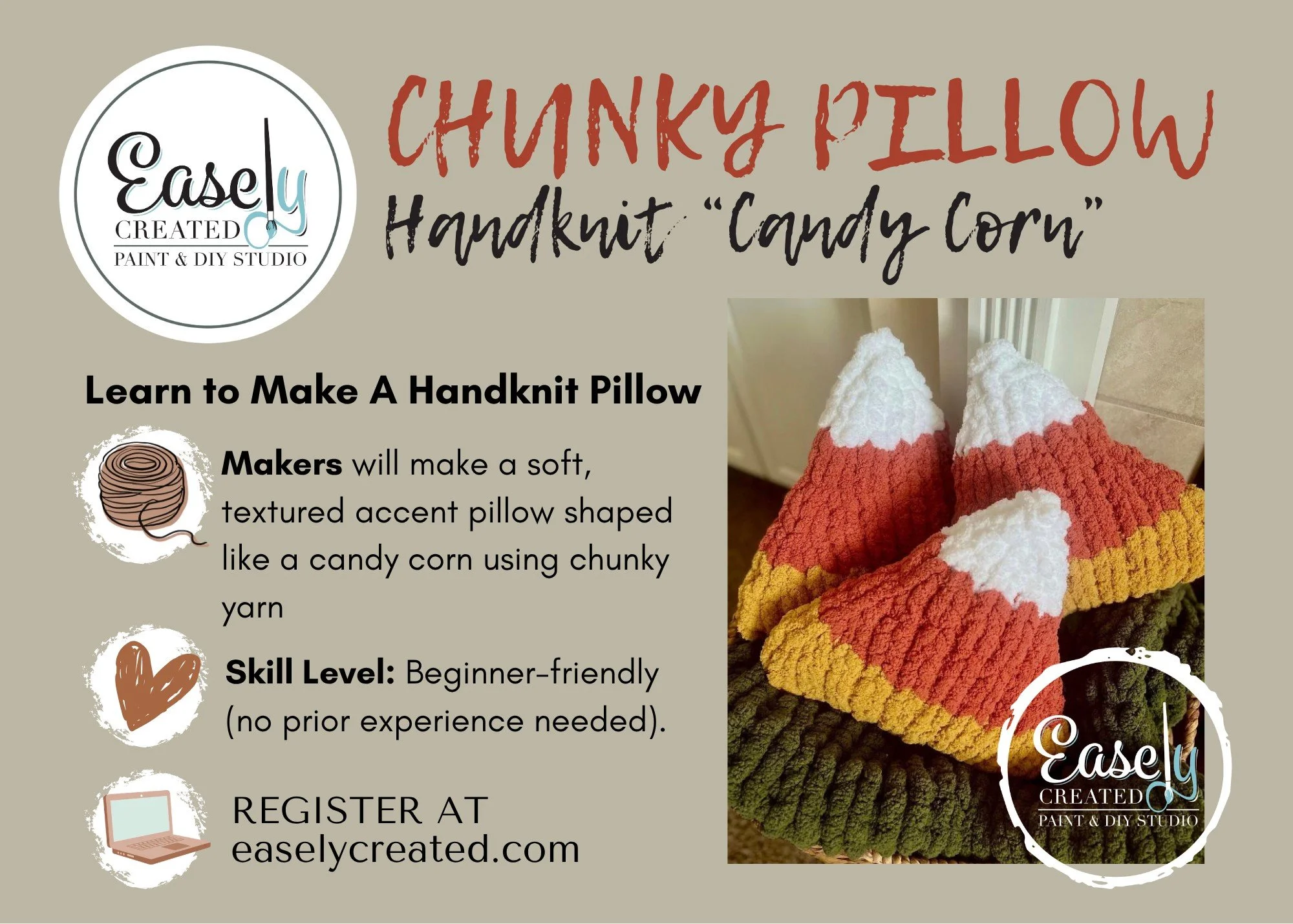 DIY Chunky Handknit Candy Corn Pillow