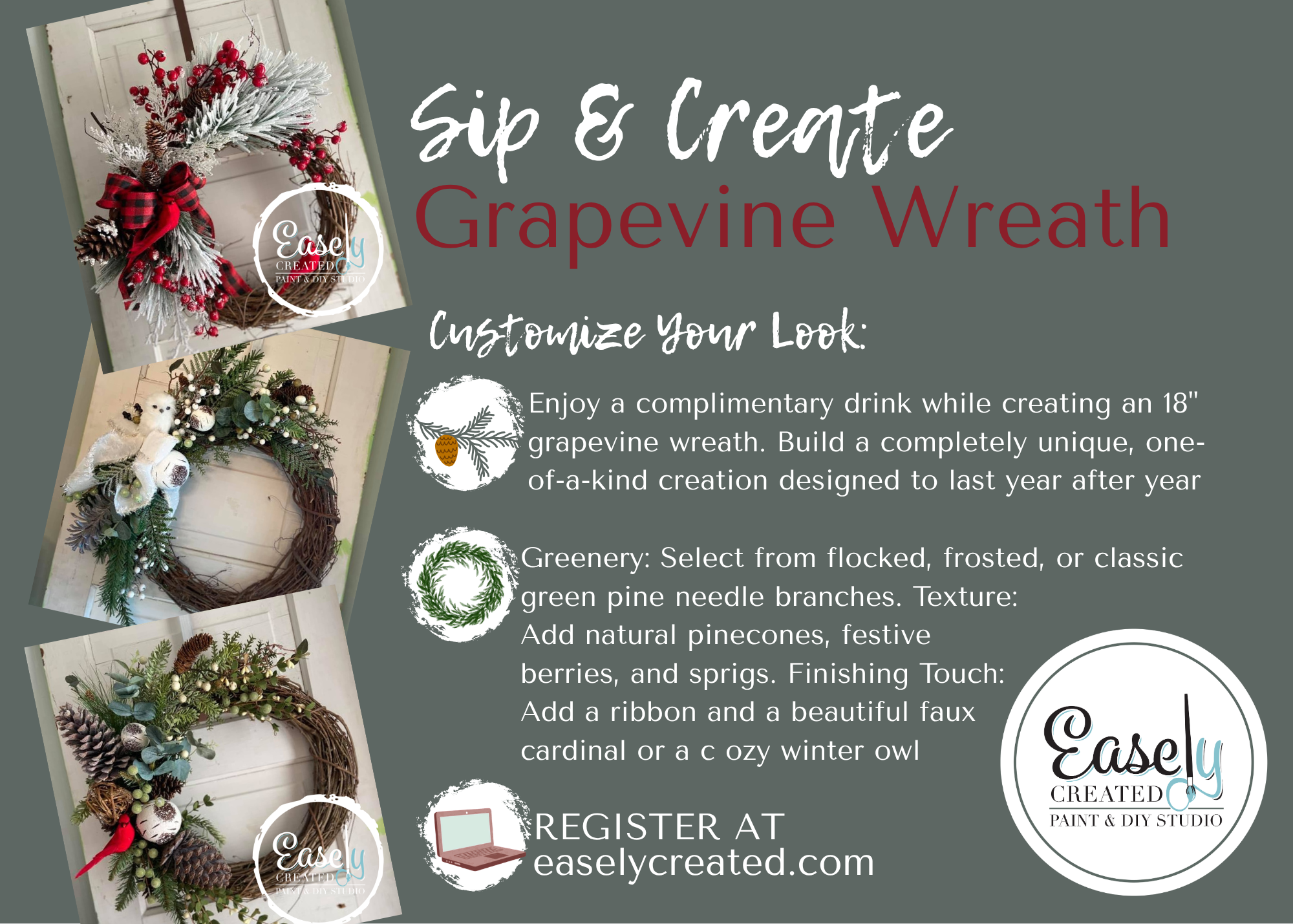 SAVE THE DATE Sip & Create: Grapevine Wreath Workshop