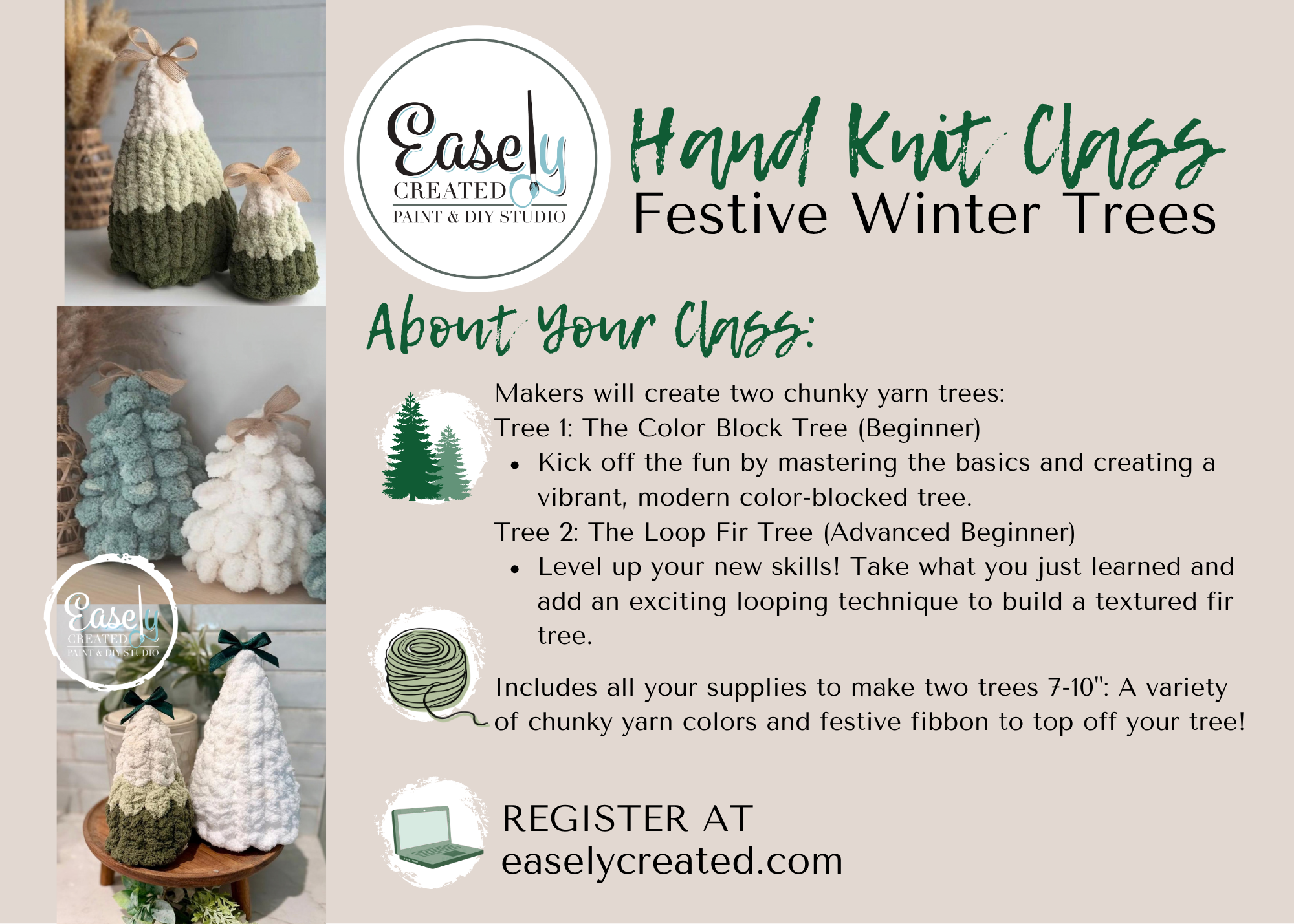 BEGINNER FRIENDLY: Chunky Hand Knit WInter Trees