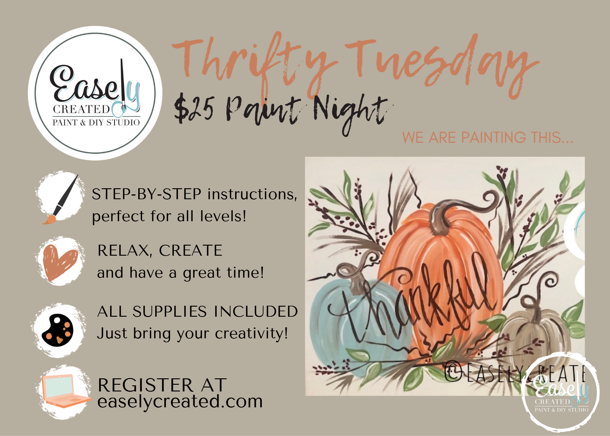 Thrifty TUESDAY $25 Paint Night "Thankful"