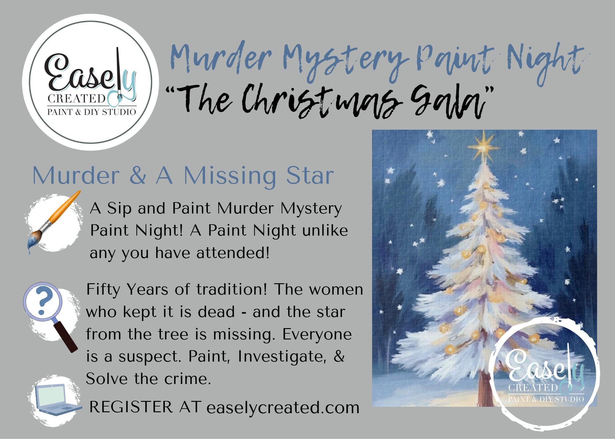 Sip & Paint Murder Mystery Paint Night "The Christmas Gala"