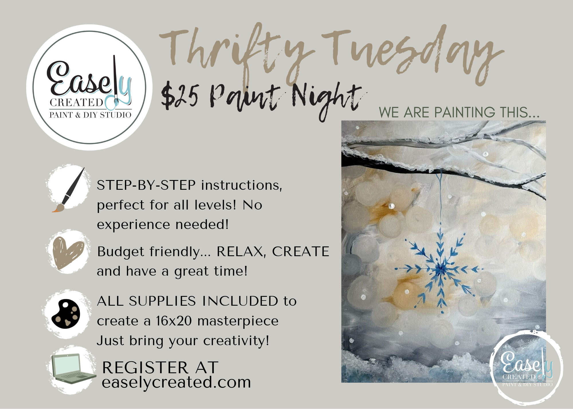 -- SAVE THE DATE -- Thrifty Tuesday $25 Paint Night "Winters Creation"