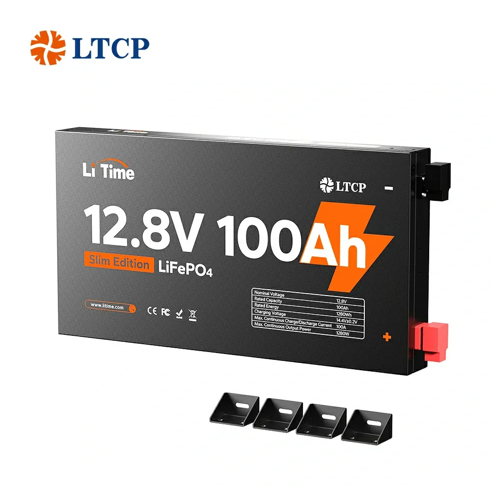 LiTime 12V 100Ah Slim LiFePO4 Lithium Metal Case Battery