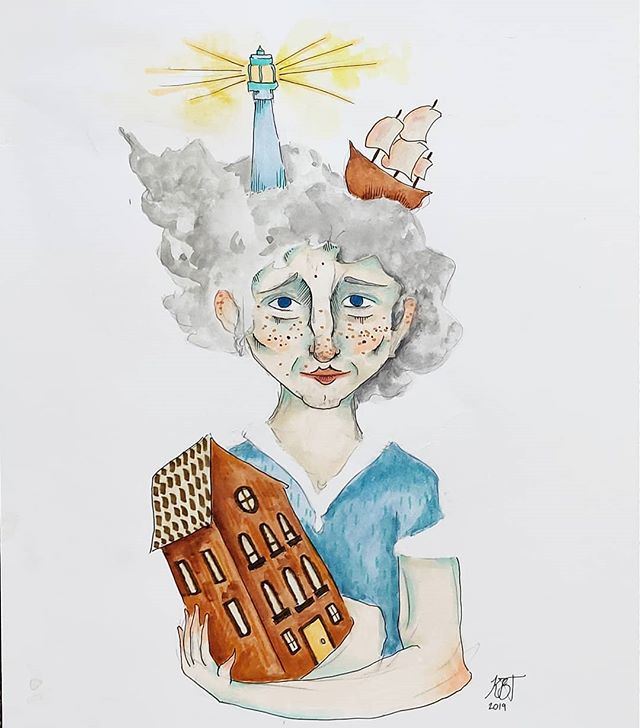 I was going to wait for tomorrow to share this. But I love it so. I'm challenging myself to take my time and work on bigger pieces. But my heart really belongs to these quick flash drawings that just pour out of my head. .
A woman mind is the light house calling her lover back from the sea to the heart that is a home.
.
#imagine #illustratorsoninstagram #illustrationartist #dreams #storytime #daydreaming #daydreamer #modernsurealism #drawing #madebykersey #sea #ship #lighthouse #olderwoman #watercolor #marker #mixmediaart #mixmedia #childrensbooks #editorialillustration #cartoon #cartoonist #cartoonart #drawyourdreams #home