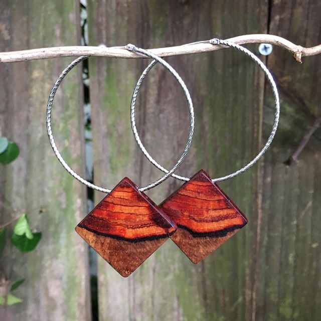 New Cocobolo diamonds on sterling silver hoops. More designs like this coming soon!