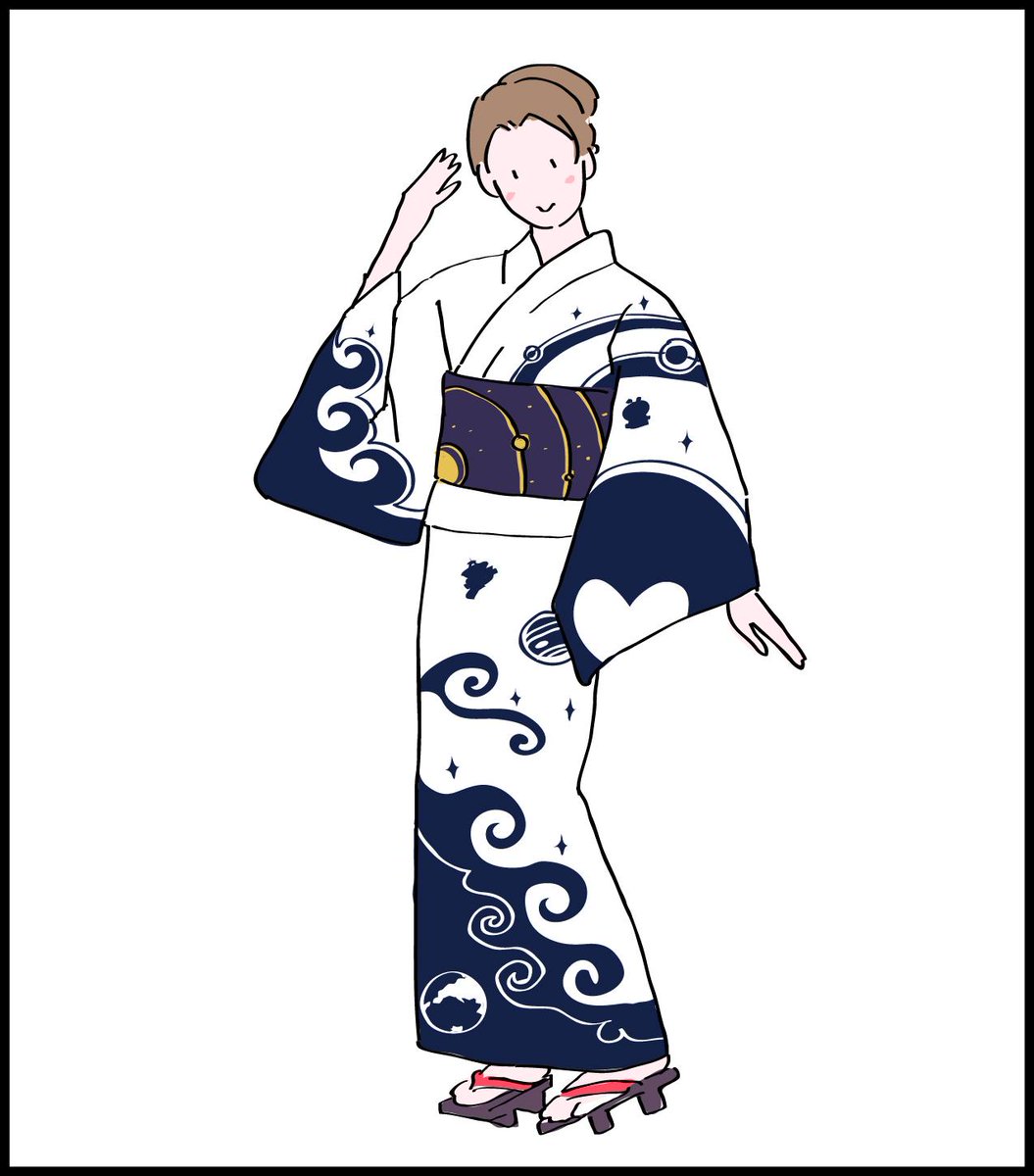 @moffmiyazaki's sketch of a New Horizons-themed women's style yukata