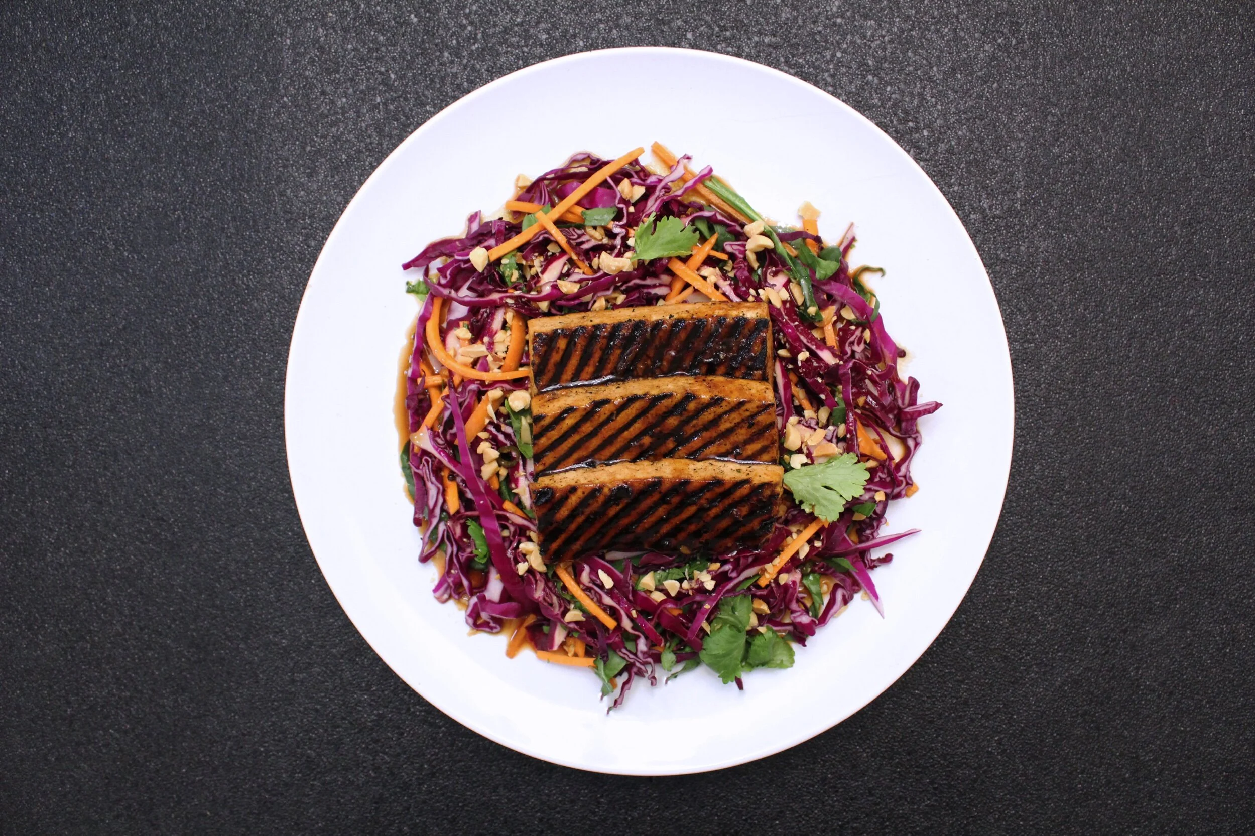 Red Cabbage Asian Salad with Grilled Tofu