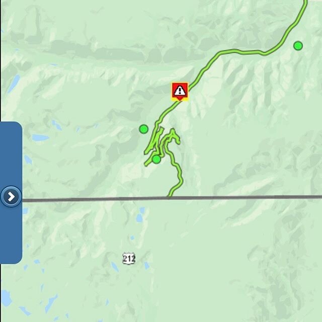 That green line is US-212 and it disappears at the Wyoming border due Winter Conditions beyond our control.  As of 6:45 this morning, Beartooth Pass is closed at the Montana state line and we are unable to access The Basin.  We expect this closure to