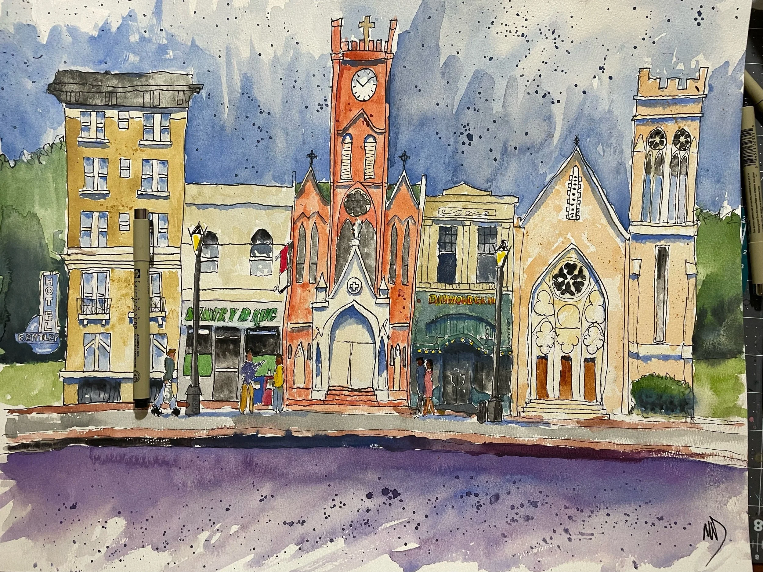 Alexandria- 16” x 20” ink and watercolor on paper. SOLD at Auction. 2024