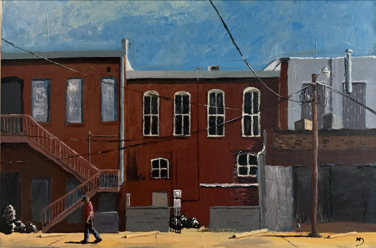 July Walk on 4th st- 36” x 24” acrylic on canvas 2025