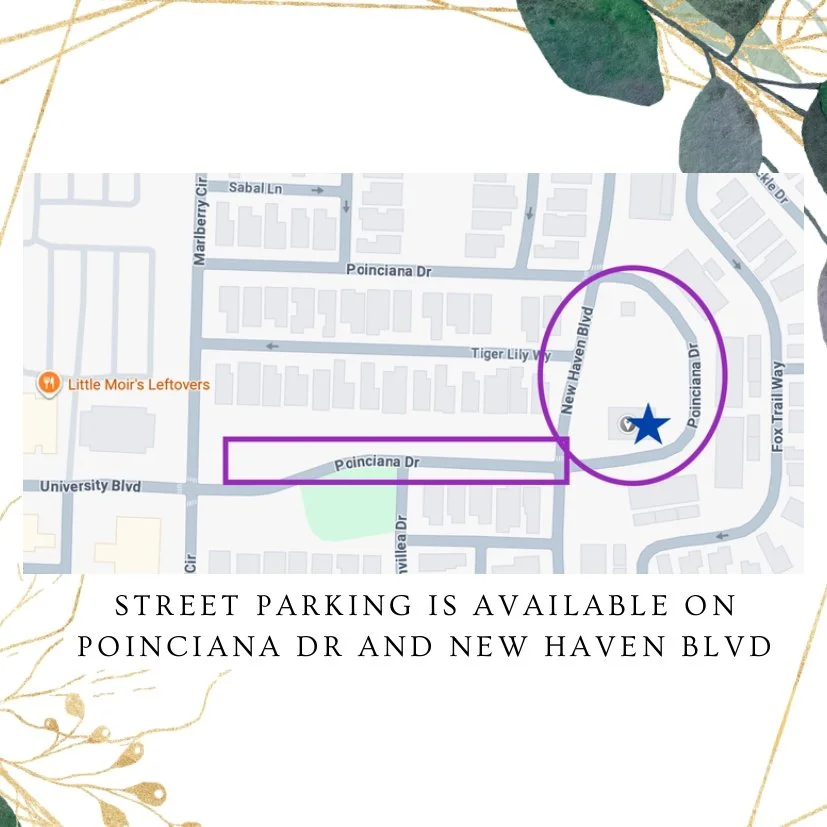 Directions for event parking on Poinciana Dr and New Haven Blvd.