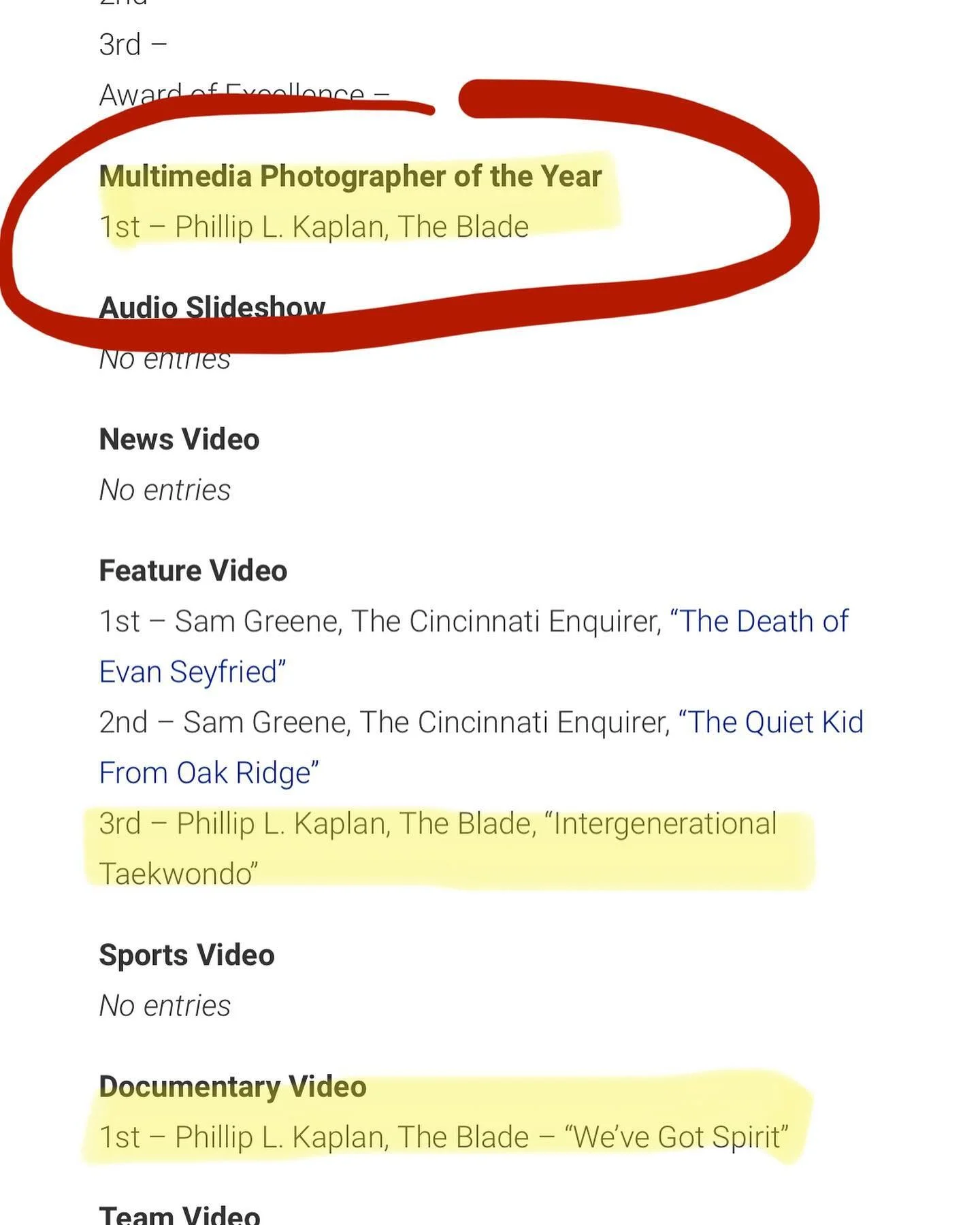 Screenshots are multimedia. I can&rsquo;t be stopped! 📸😉 

Thank you @onpa_1951 

This is my favorite professional achievement to date! The photography staff of @thebladenews teaches me everything everyday, so grateful to work with all of them, pre