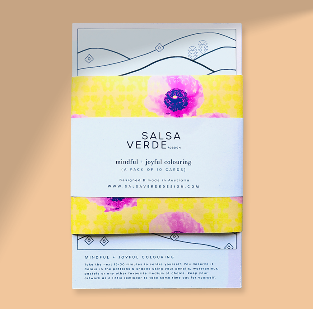 Colouring cards (10-pack), Australian designed and made on 100% recycled paper; Original art for mindfulness and art therapy