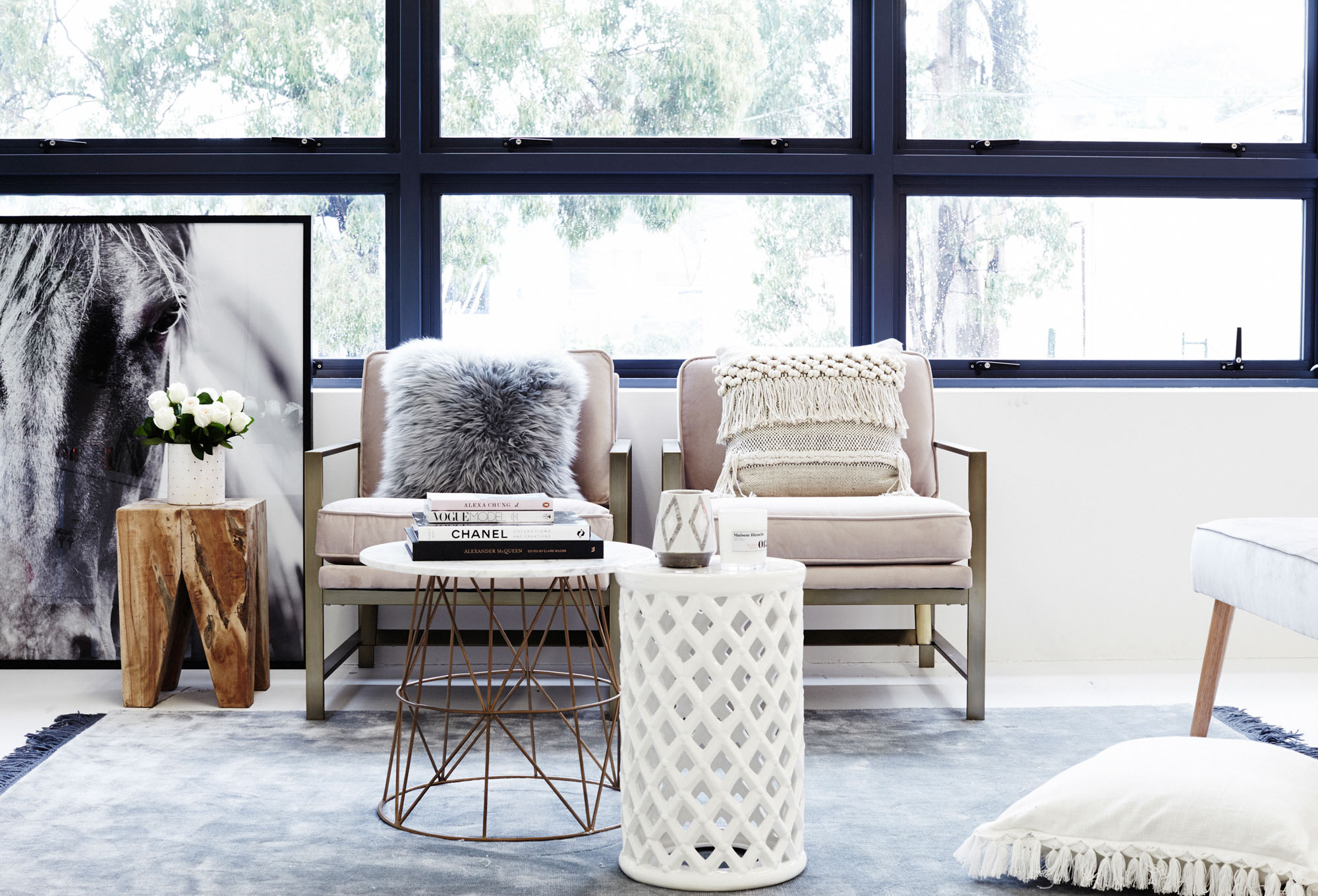 RUG - BO CONCEPT HORSE PAINTING - HAMPTONS AT HOME COFFEE TABLES - OZ DESIGN FURNITURE CHAIRS - WEST ELM