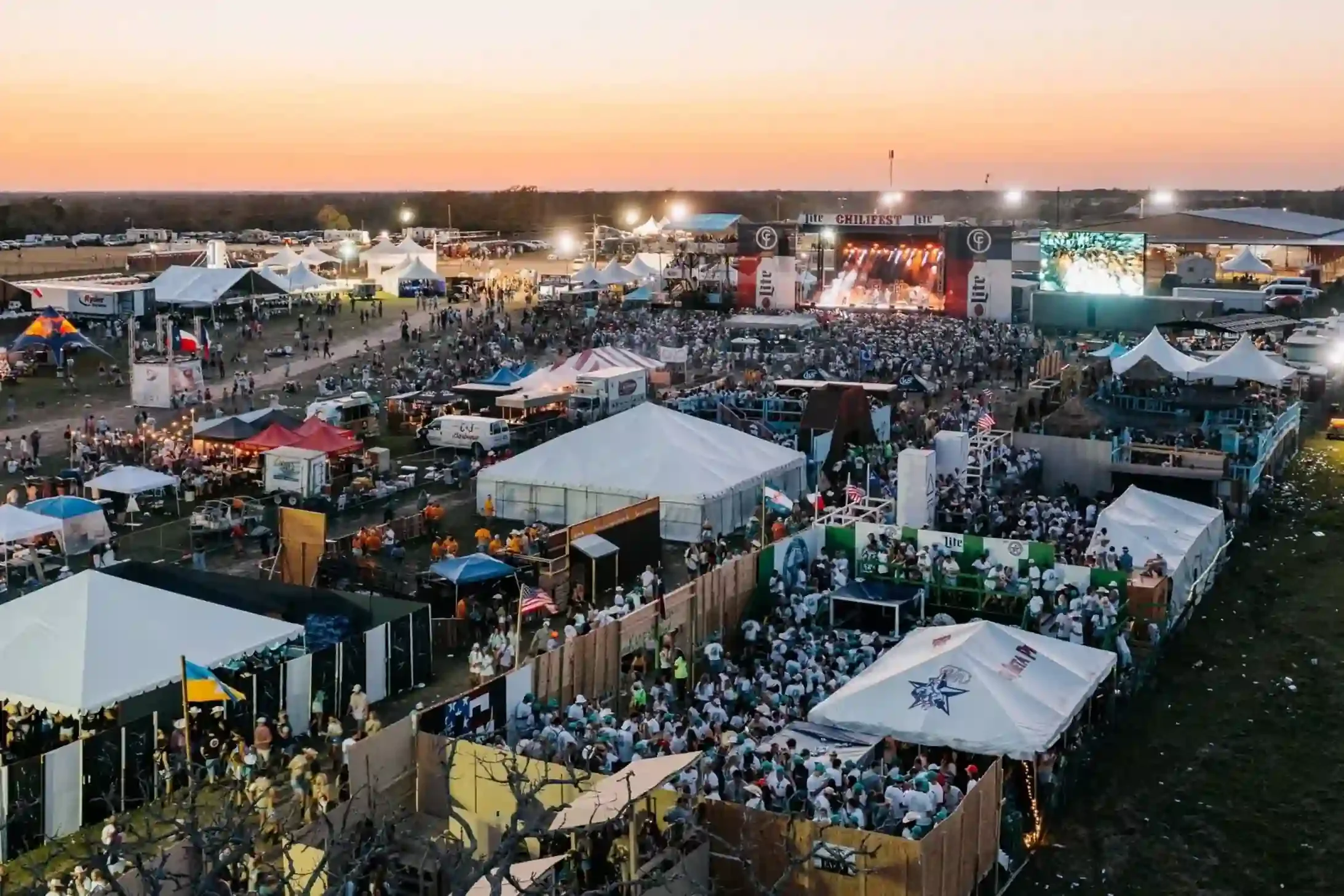 Aerial video production footage capturing the entire crowd and event setup at the Chili Music Festival.