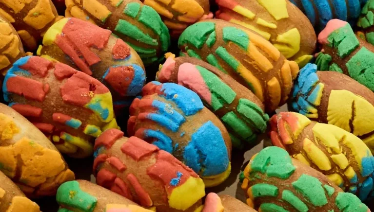 Colorful pan dulce Mexican sweet bread close-up for food and beverage commercial photography.