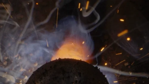 Welder making the finishing touches for the Encima Media 2025 reel.