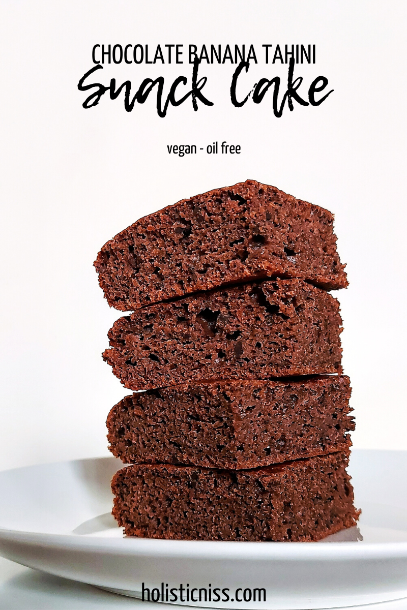 Vegan Oil Free Chocolate Banana Tahini Snack Cake 