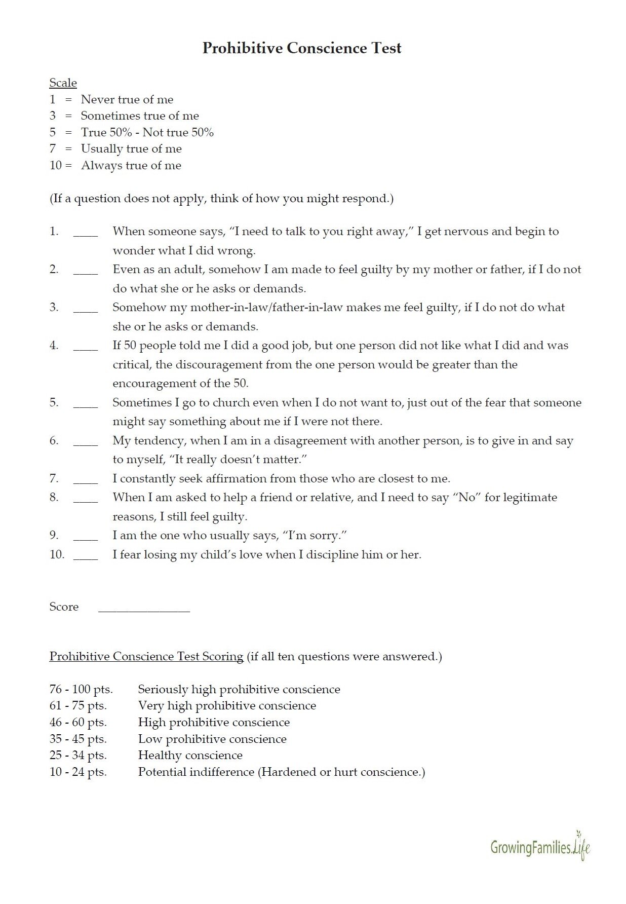 Prohibitive Conscience Test