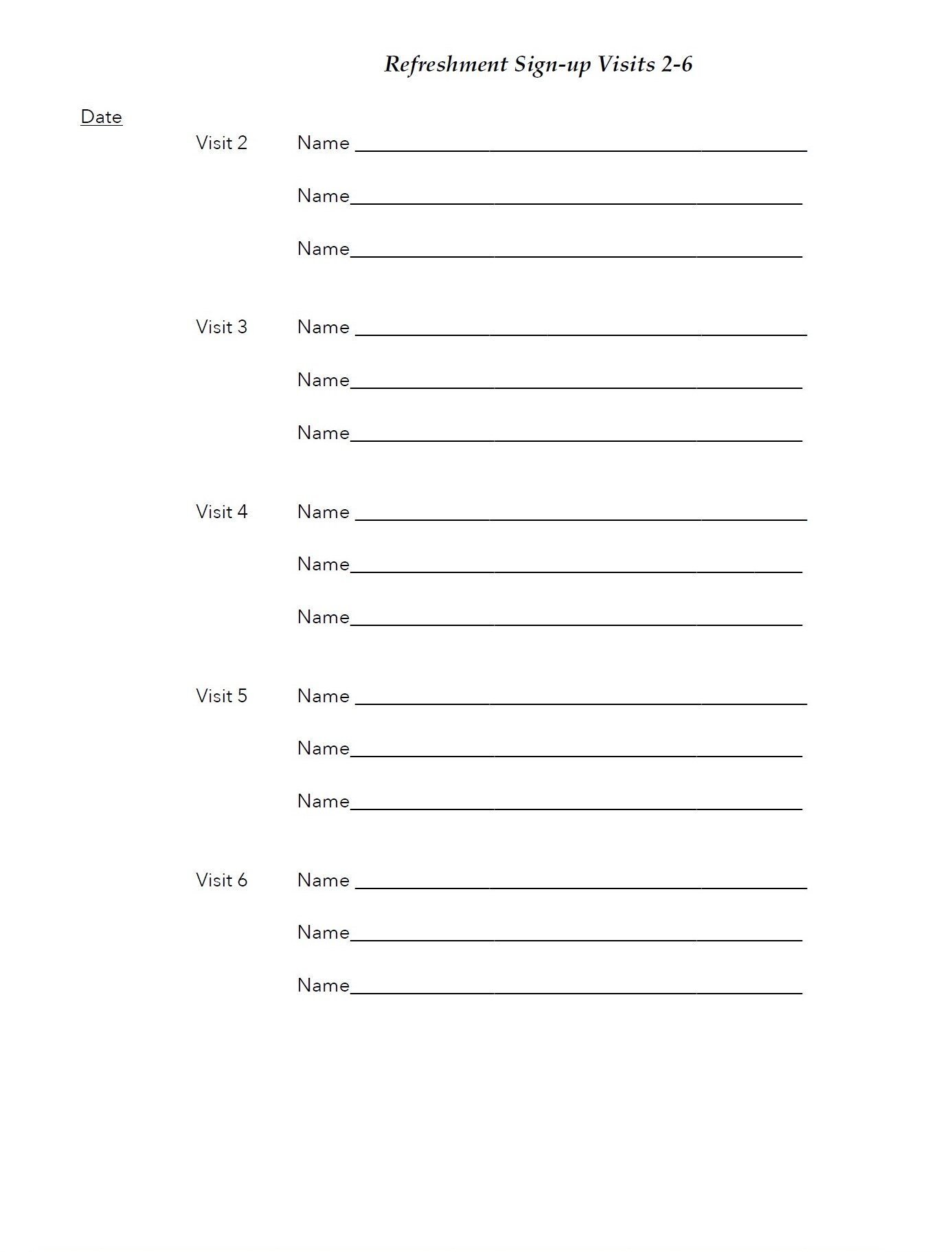 Refreshment Sign-up Sheet