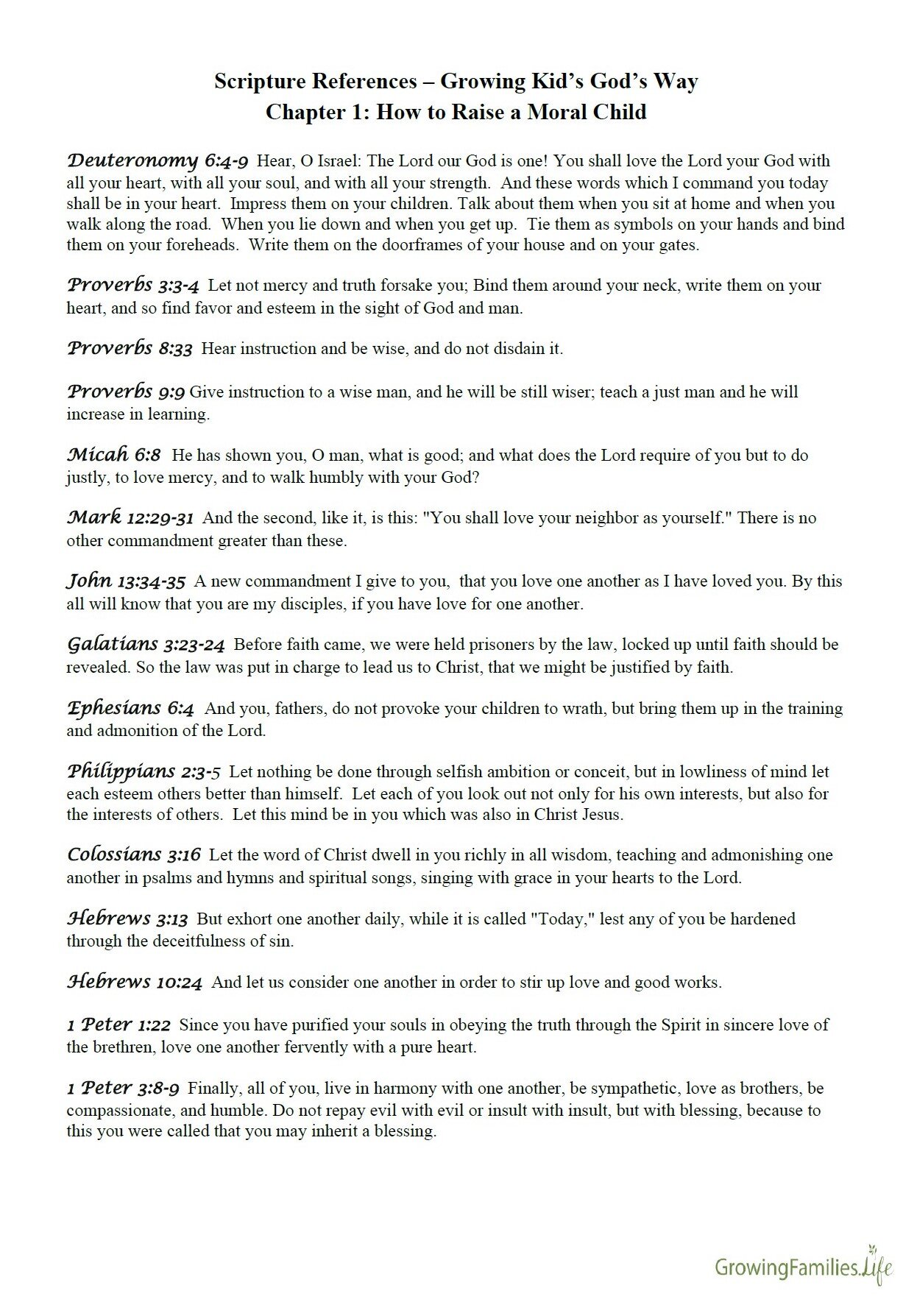GKGW Scripture List - Visit 1