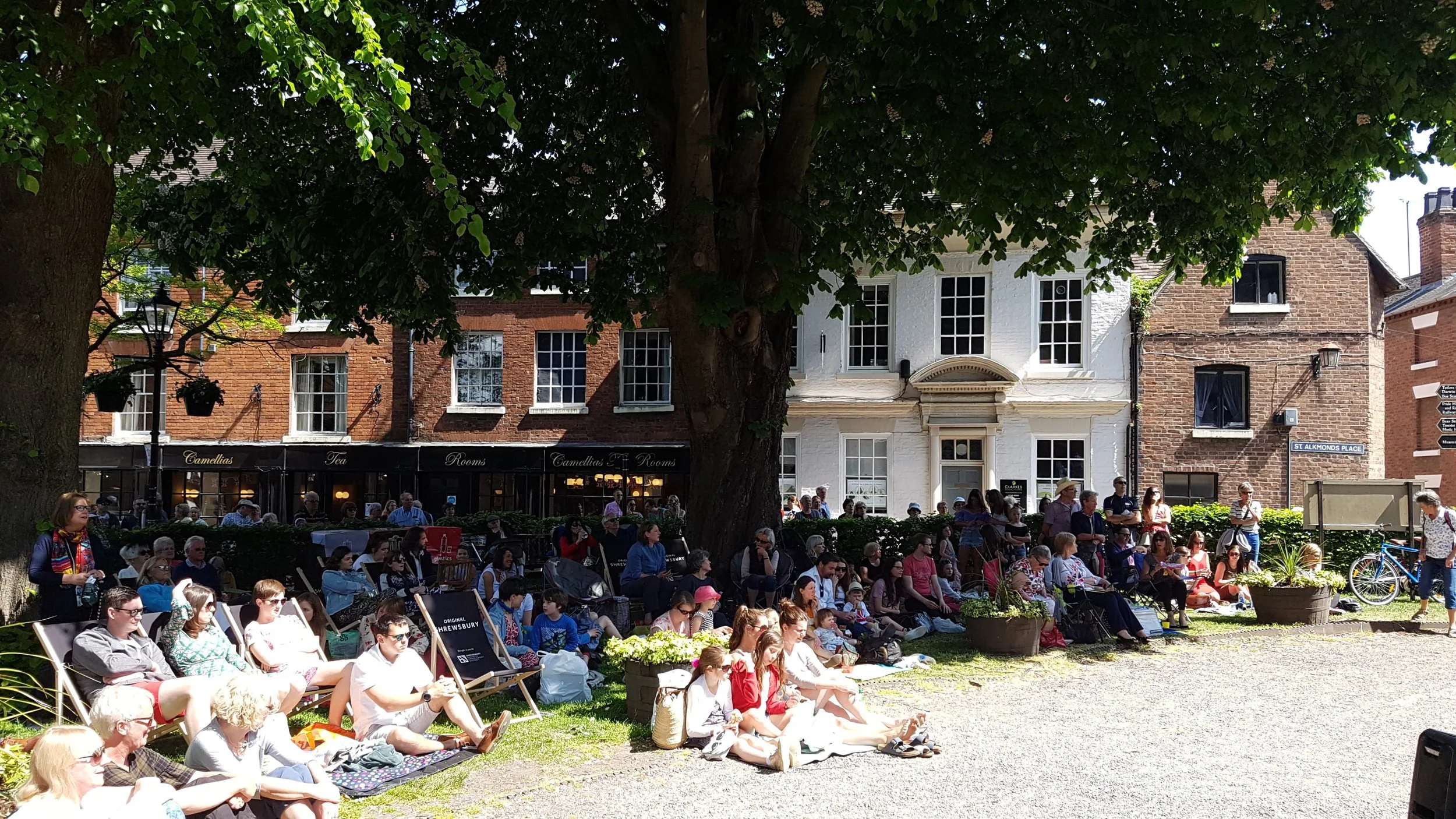  The crowd watching the royal wedding of Prince Harry and Meghan at St Alkmunds Church in Shrewsbury. 