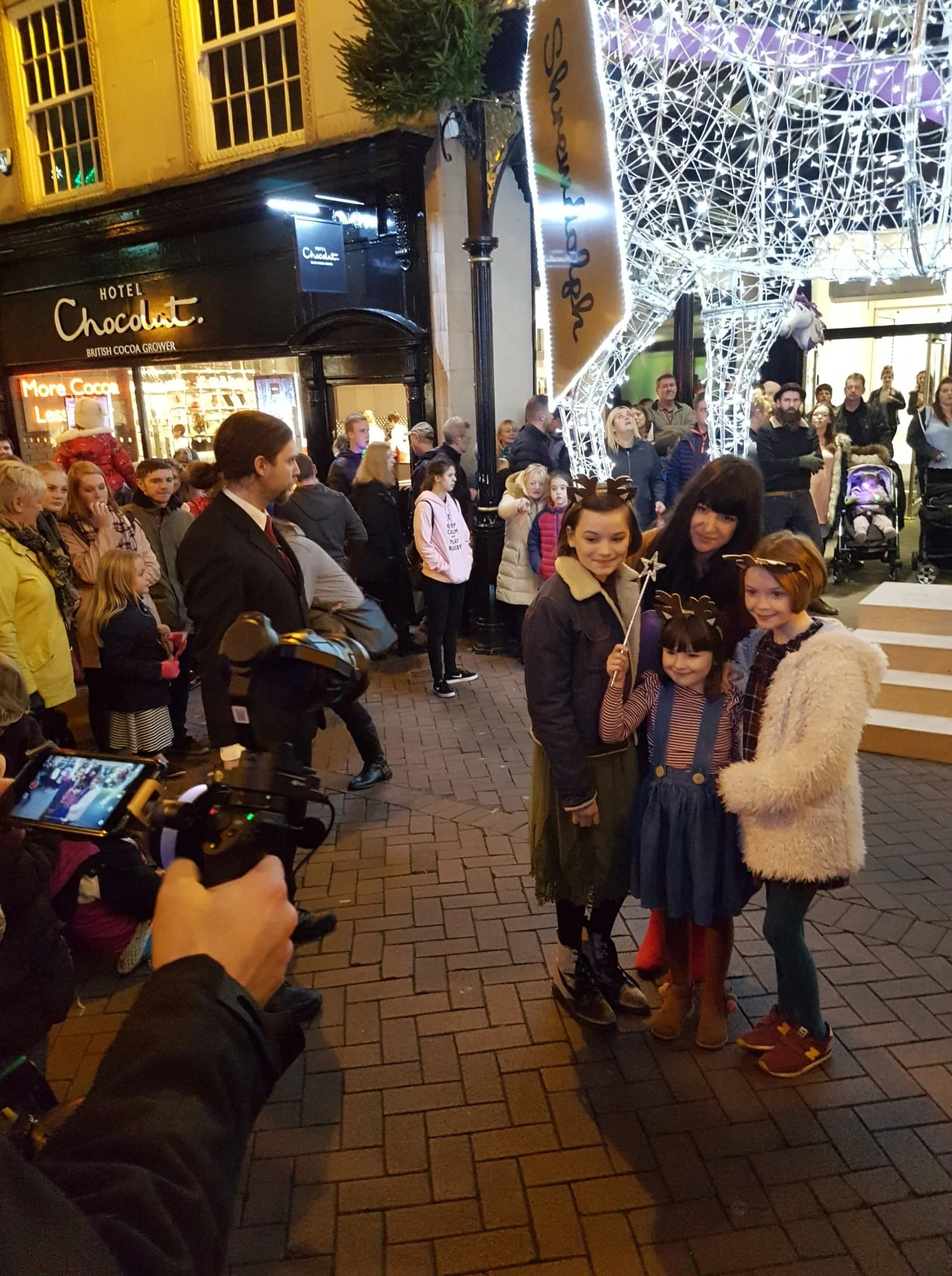  Filming the family at the Christmas Lights Switch On in Shrewsbury. 