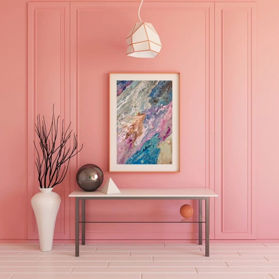 Dream🩷🩵
COMMISSION 
Acrylic on Canvas 90cm x60cm

This was a wonderful commission. I love it when people give me an area they want a painting and let me run wild with colour...uughhhh its so fun!

#artist #femaleartist #art #acrylicart #abstractart