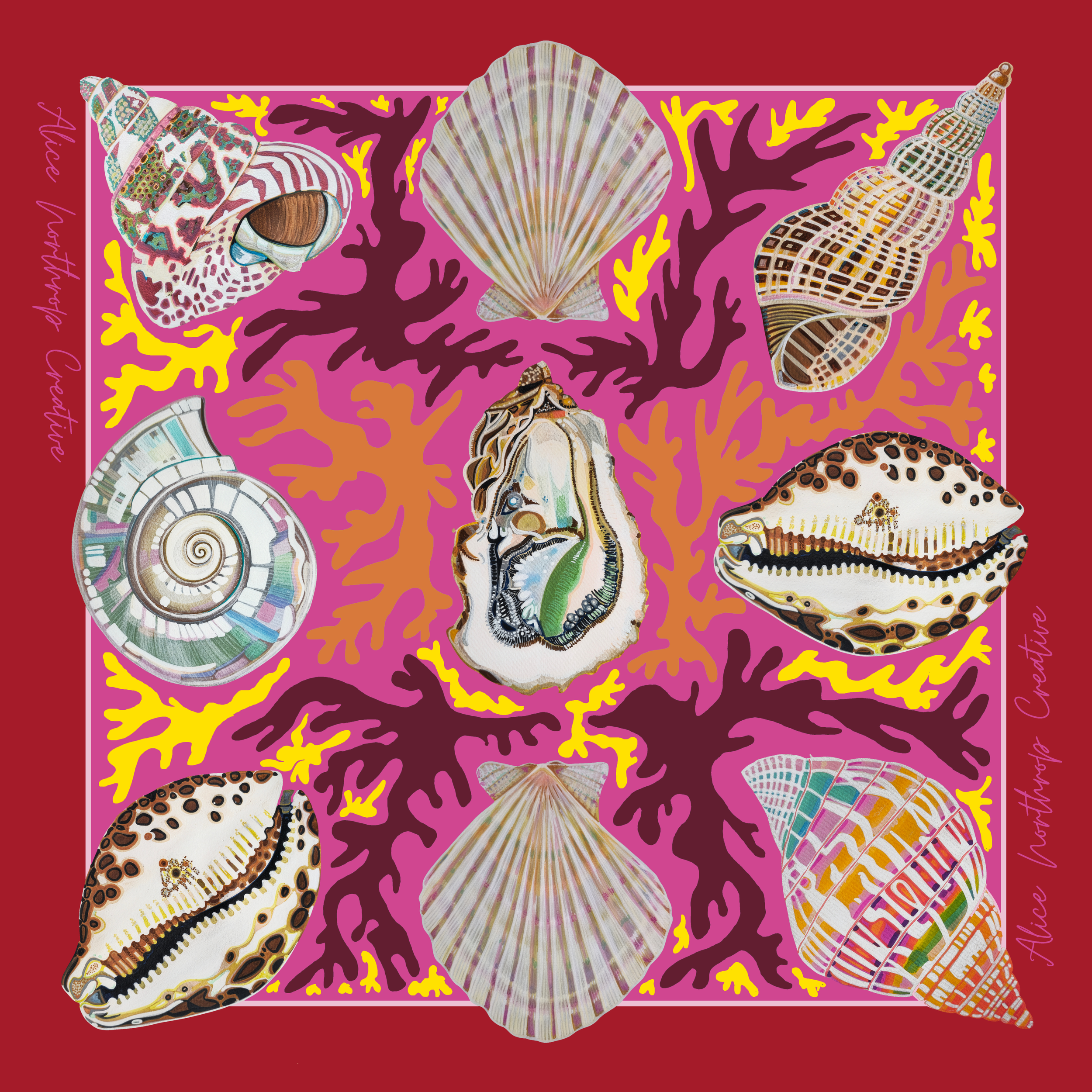 Red/Pink/Orange Shell Silk Scarf