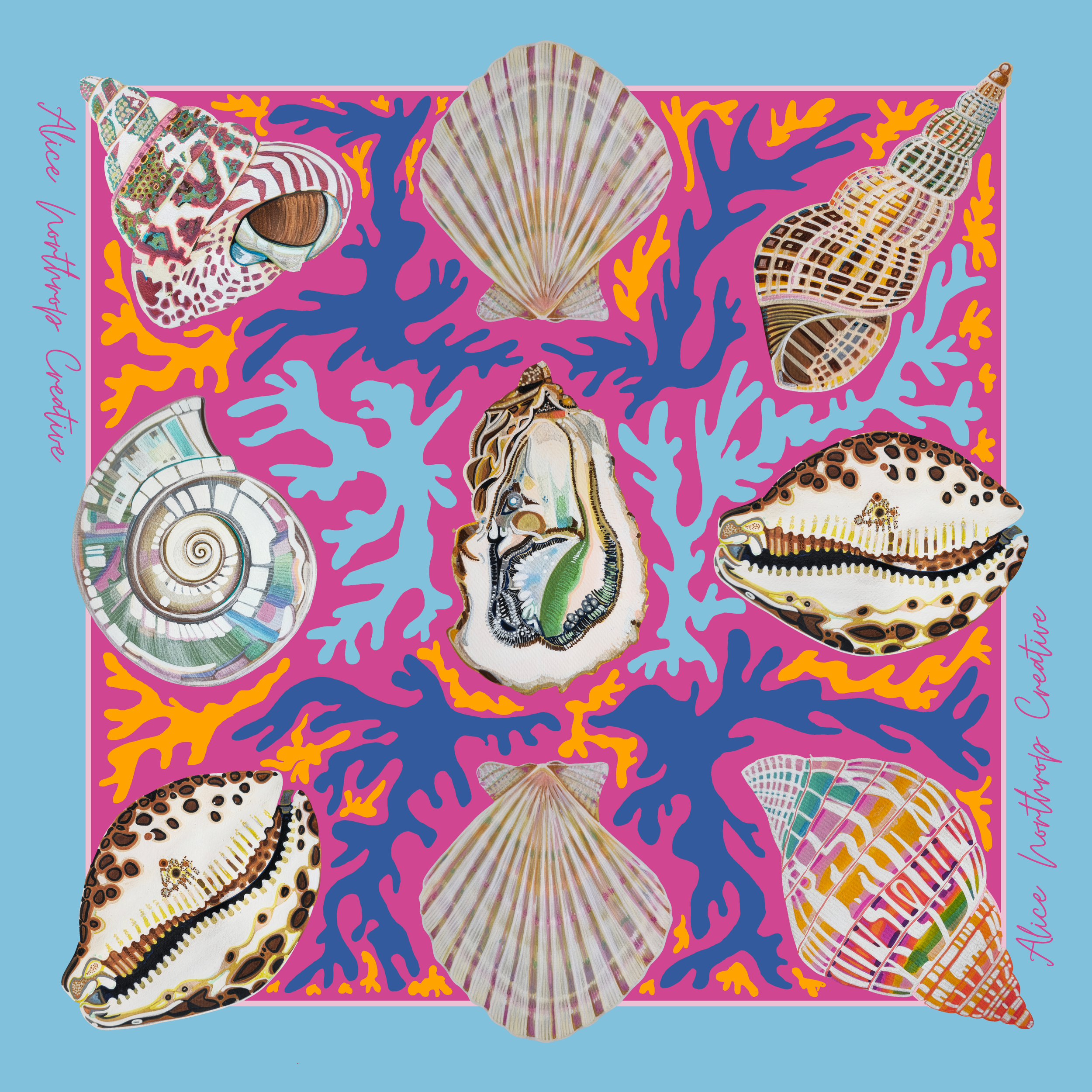 Light Blue Shell Silk Scarf