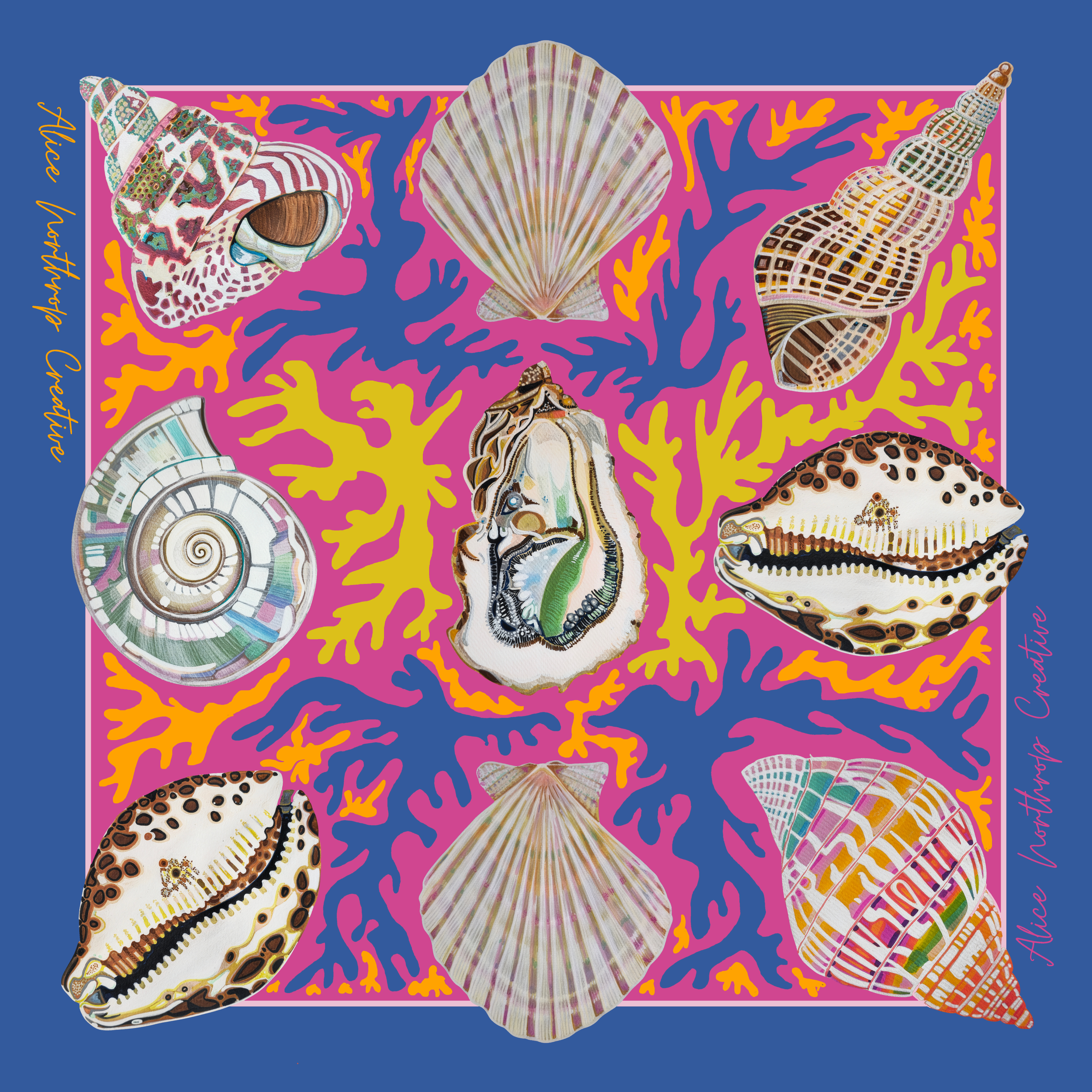 Blue Shell Silk Scarf