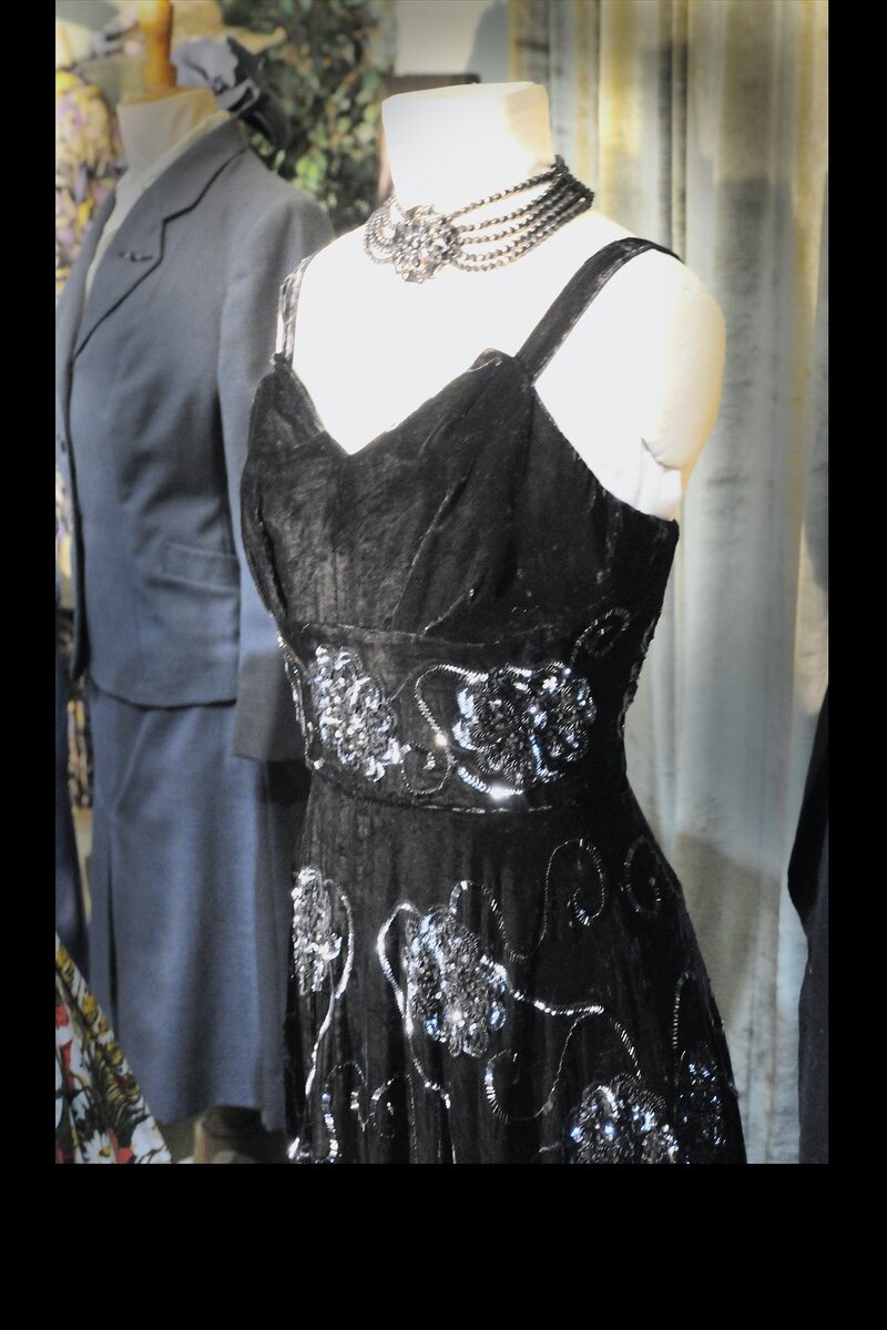 c. 1953 sequined velvet evening dress