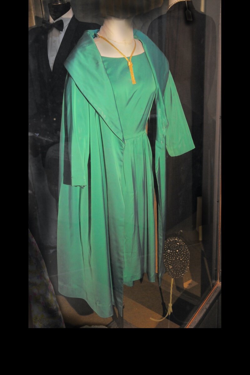 c. 1954 Emerald green satin cocktail dress and coat
