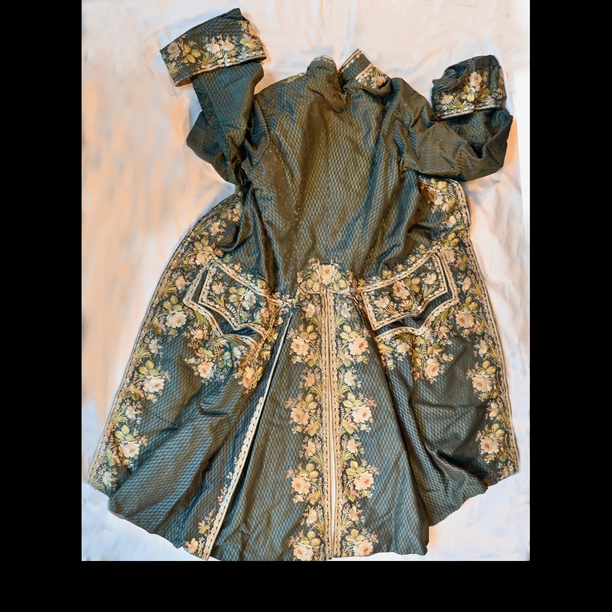 c.1740 green patterned silk coat