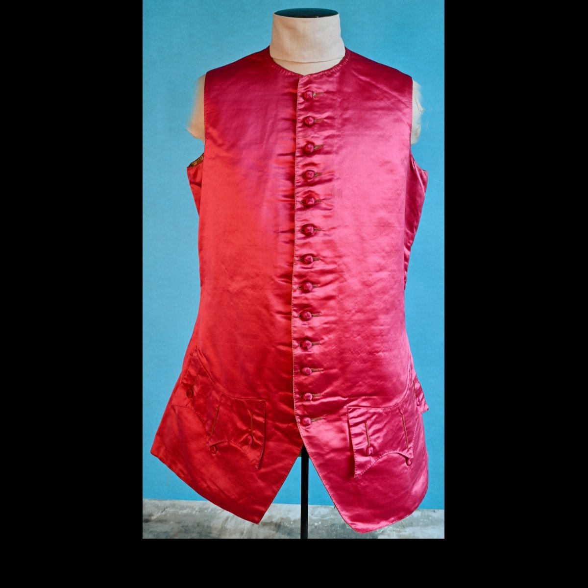 1740–50 pink satin waistcoat with large pockets