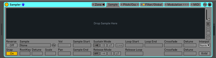 Step 1: load up your favorite sampler. For me it is the Ableton stock instrument, Sampler
