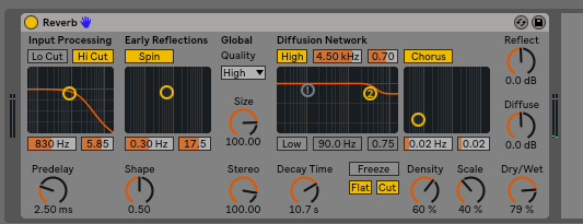 Here are my setting for the reverb on the chord chunk audio track.