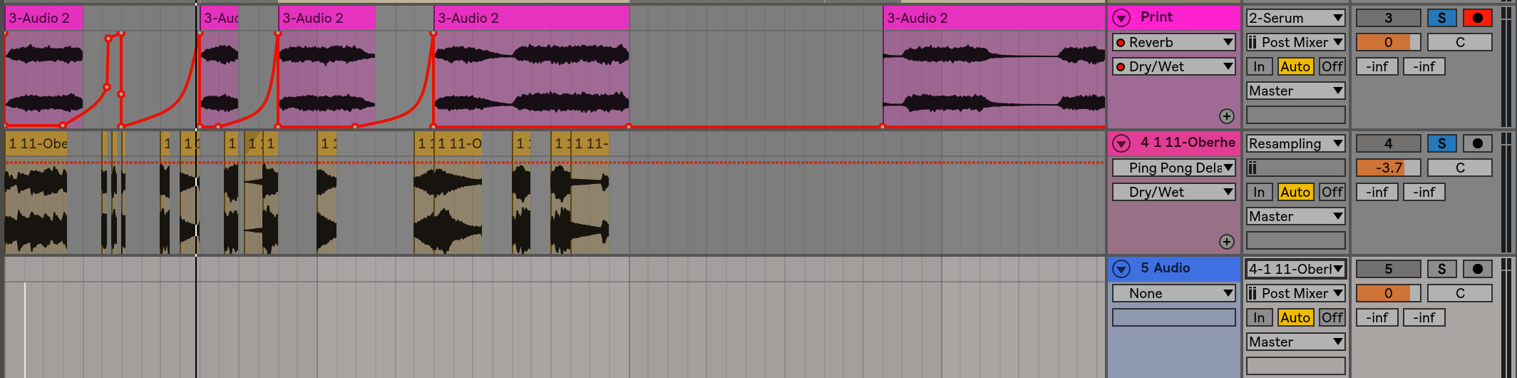 Add a delay to the arpeggiated audio track and then create another audio track underneath. Make the input of that track be the arpeggiated audio with delay plug in, arm it and then record.