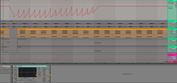 Automation is the key to making these filters become a creative tool. See that red line that has a bunch of curves and peaks and valleys? THats out automation lane, and in this case it's automating the frequency, more specifically the frequency of our auto filter.