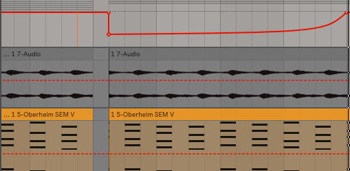 You can also keep your automation points simple. Here is the same idea, but instead of having the filter wobble, it simple drops down and slowly sweeps up. Notice the curve.