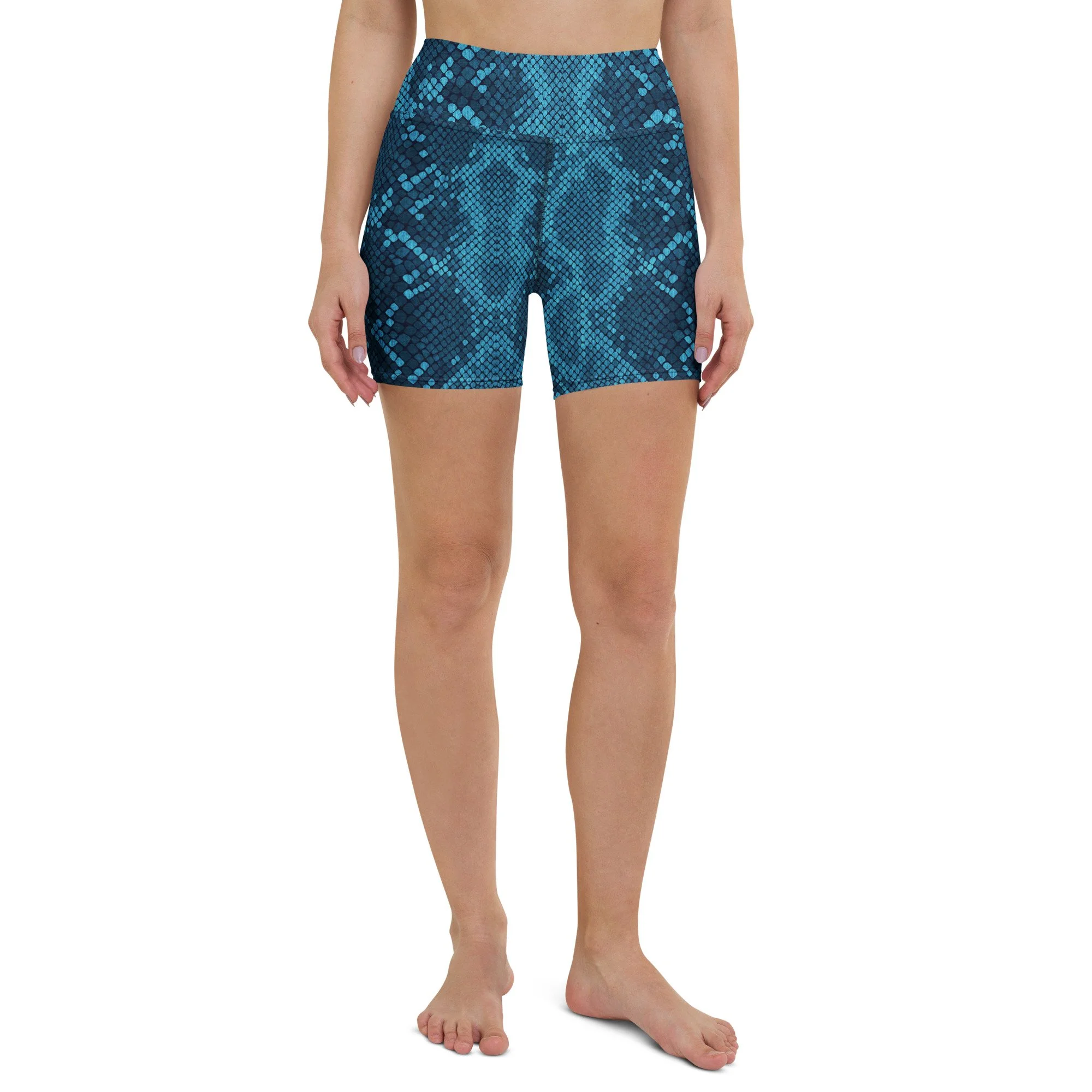 Python Beaming Blue Yoga Shorts Front.jpg