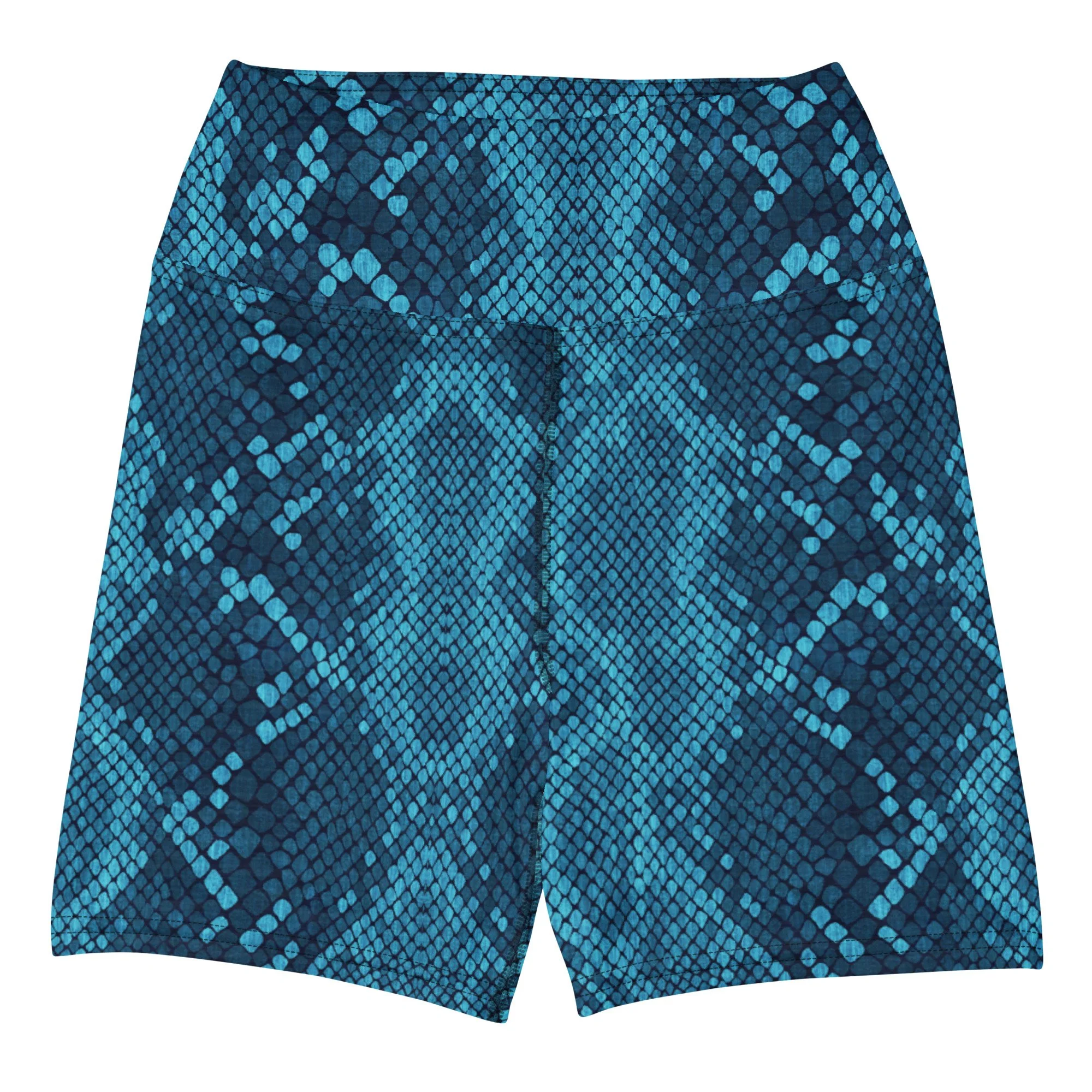 Python Beaming Blue Yoga Shorts Flat.jpg