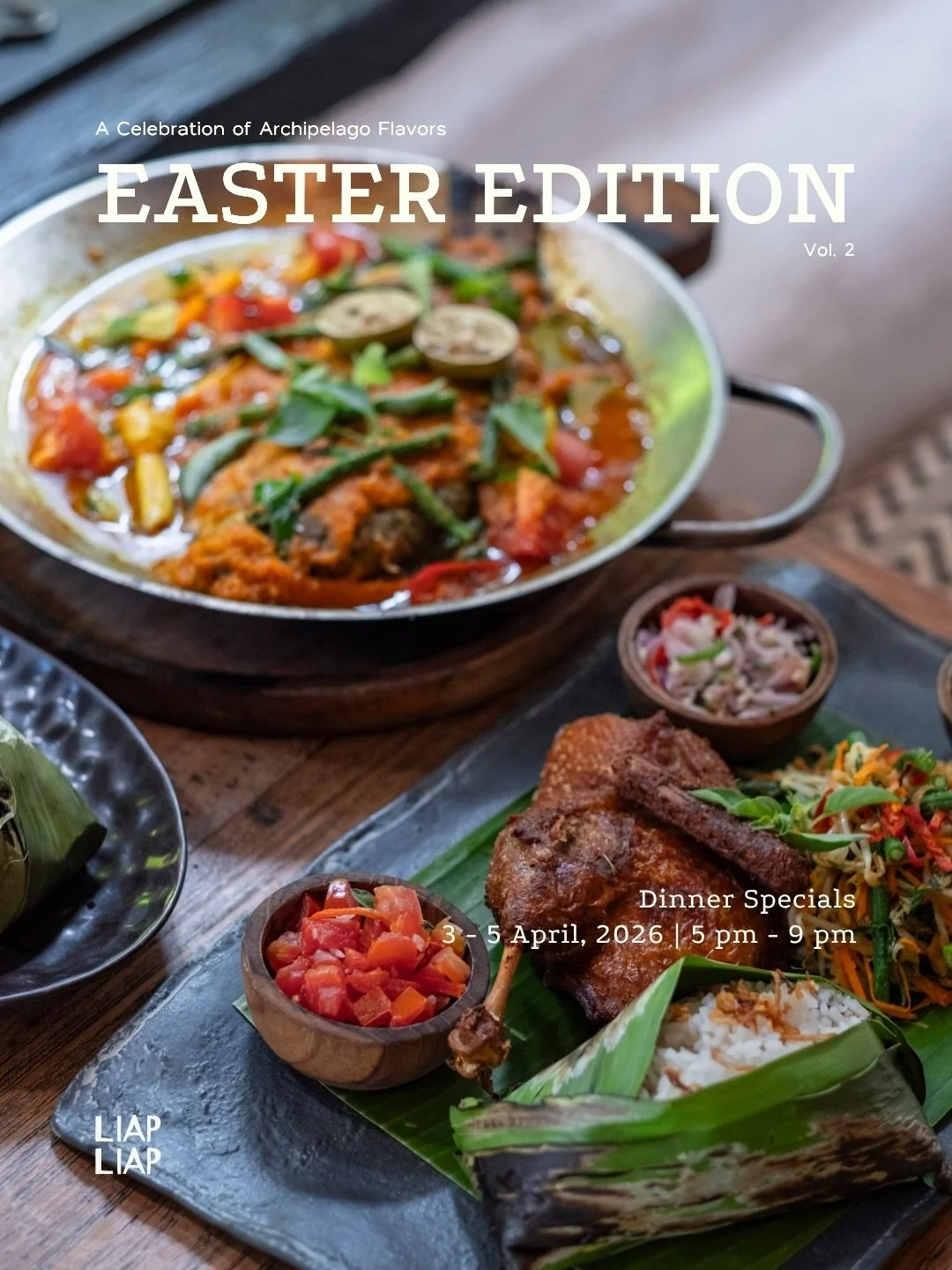 We&rsquo;re keeping Easter warm, flavorful, and full of soul. Good food, real spices, and a table full of comfort.

3&ndash;5 April, 5 PM to 9 PM. Bring your nearest &amp; dearest and let us take you through the archipelago

&mdash;
𝐨𝐩𝐞𝐧 𝐝𝐚𝐢𝐥