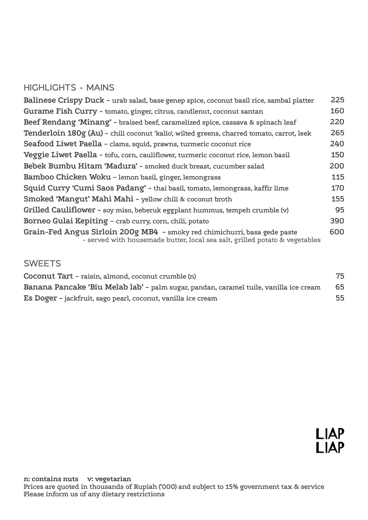 LIAP LIAP LATEST MENU INDONESIAN FOOD