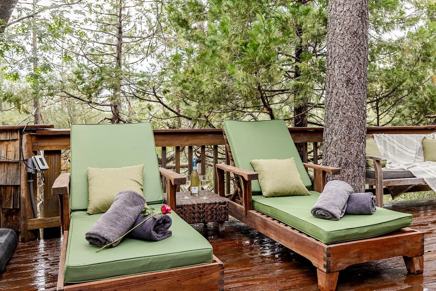 Quiet lounge deck for wellness retreats at Faerie House Idyllwild