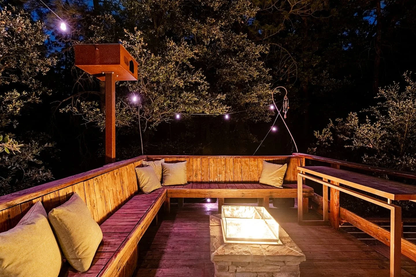 Fire table lounge for stargazing at night at Faerie House Idyllwild