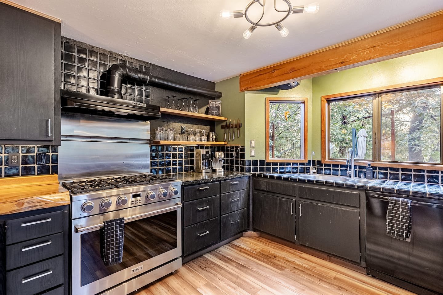 Fully stocked chef's kitchen ready for group cooking at Faerie House Idyllwild